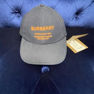 Burberry Horseferry Motif Cotton Twill Baseball Cap Hat Black Sz Medium $450